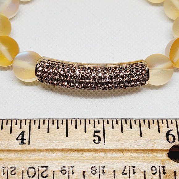 Champagne Aurora Borealis Glass & Champagne Austrian Crystal Bracelet 7 to 7.25" - Picture 2 of 4